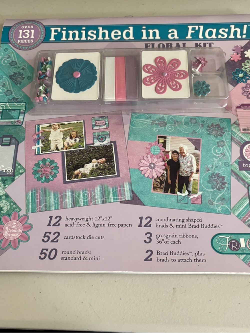 Finished in a Flash! Floral Scrapbook Kit - Teal & Pink. New but plastic opened